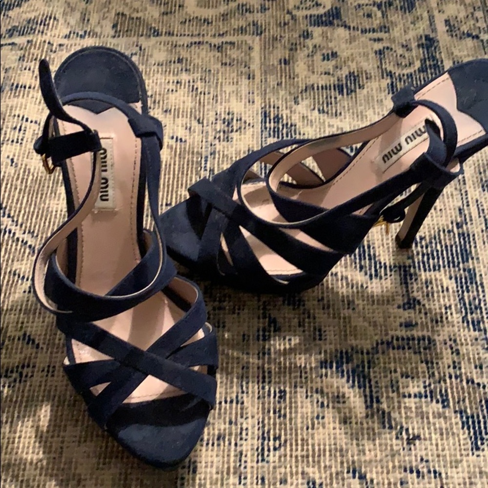 Miu Miu navy blue strappy pumps